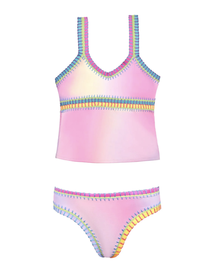 PQ Girls PQ Swim Kids Embroidered Tankini - Cotton Candy