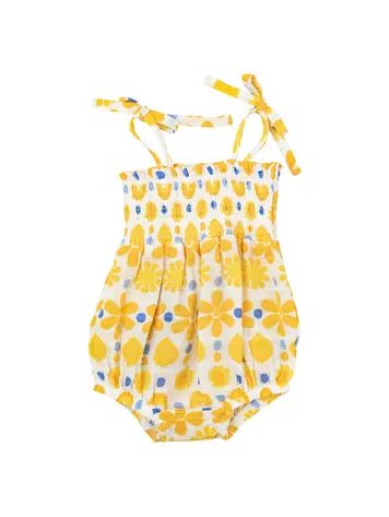 Angel Dear Angel Dear Baby Tie Smocked Bubble - Sunny Lemon Geo
