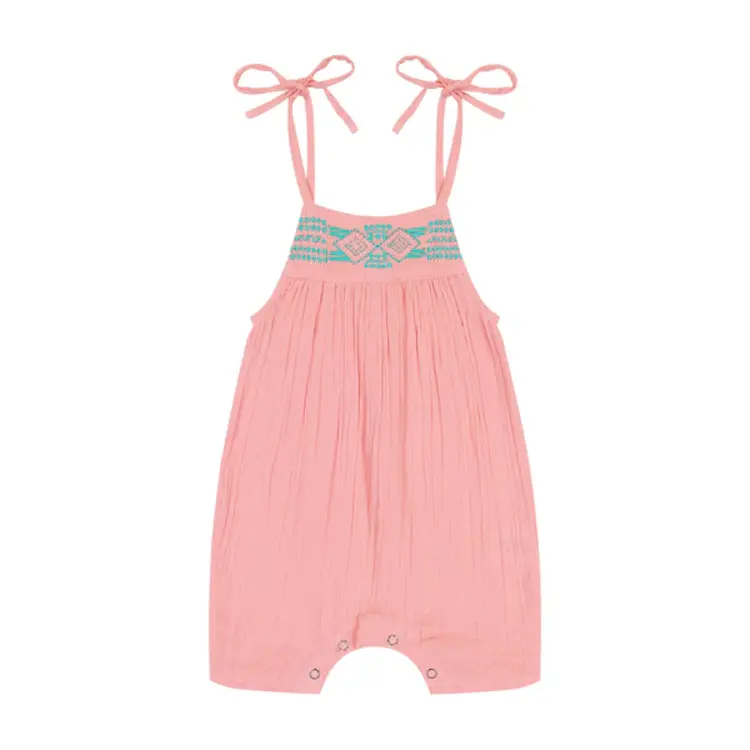 Mer St. Barth Mer St Barth Baby Marley Shoulder Tie Romper- Pink Sorbet