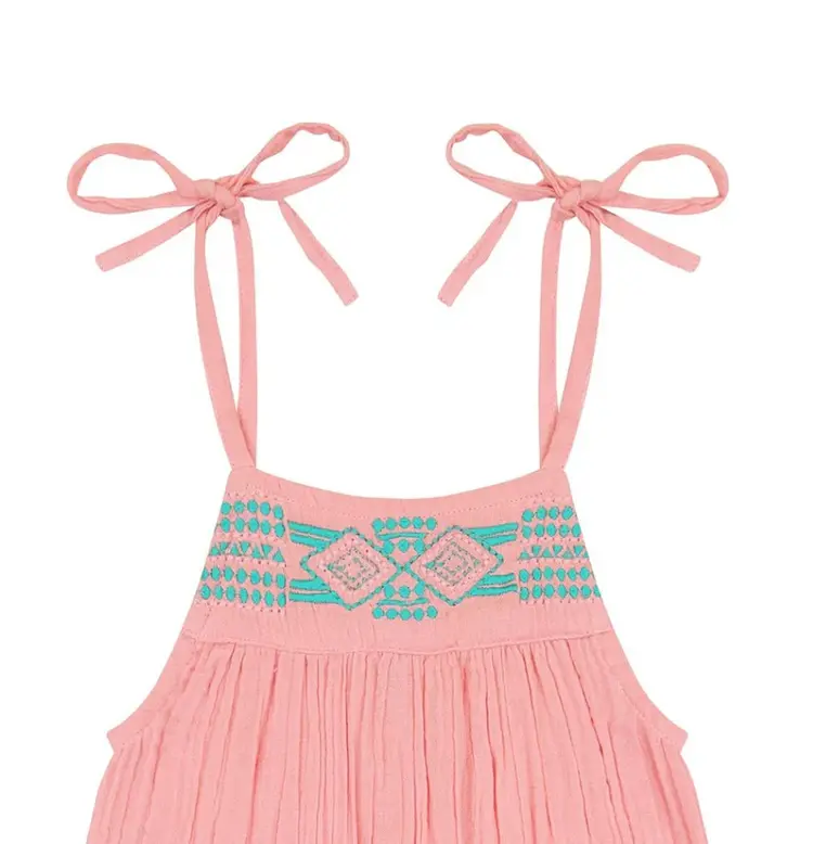 Mer St. Barth Mer St Barth Baby Marley Shoulder Tie Romper- Pink Sorbet