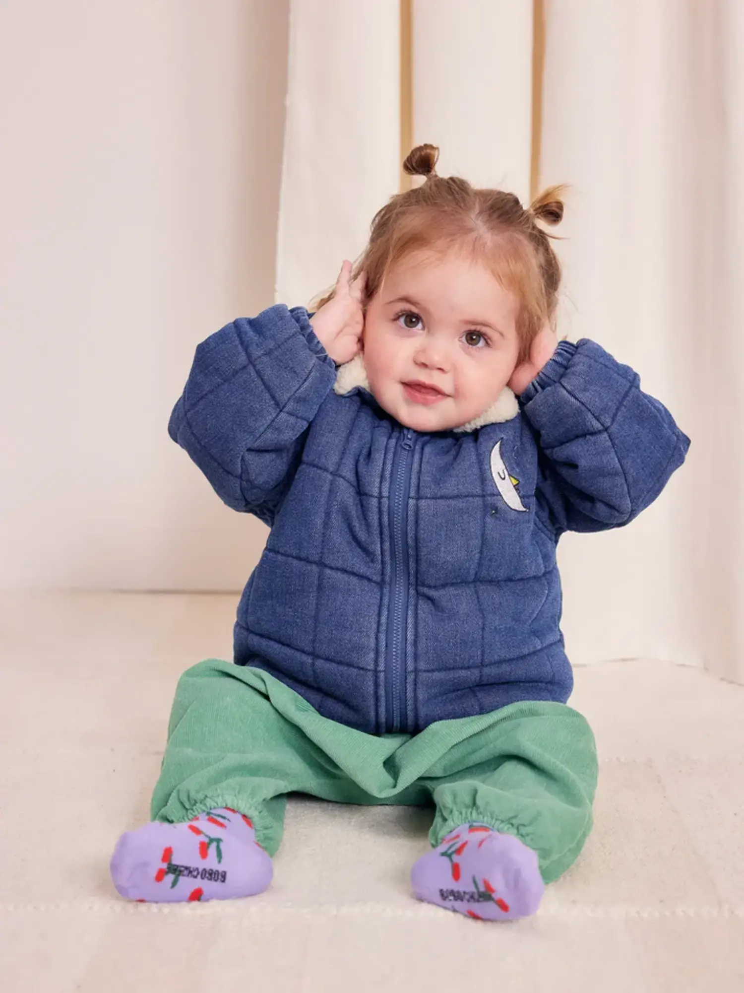 Bobo Choses Baby Quilted Denim Jacket - Yellow Turtle