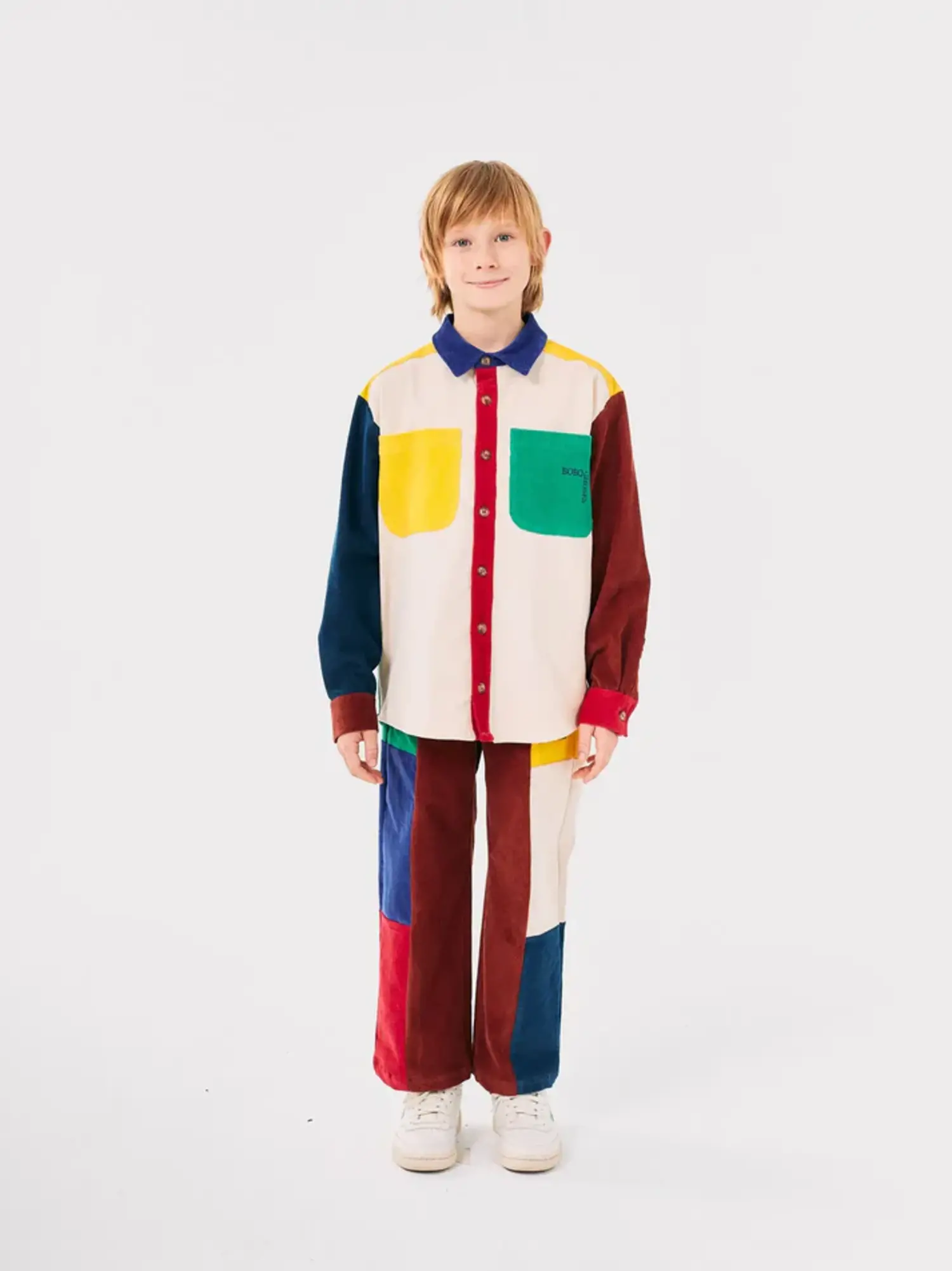 Bobo Choses Color Block Corduroy Straight Pants - Yellow Turtle