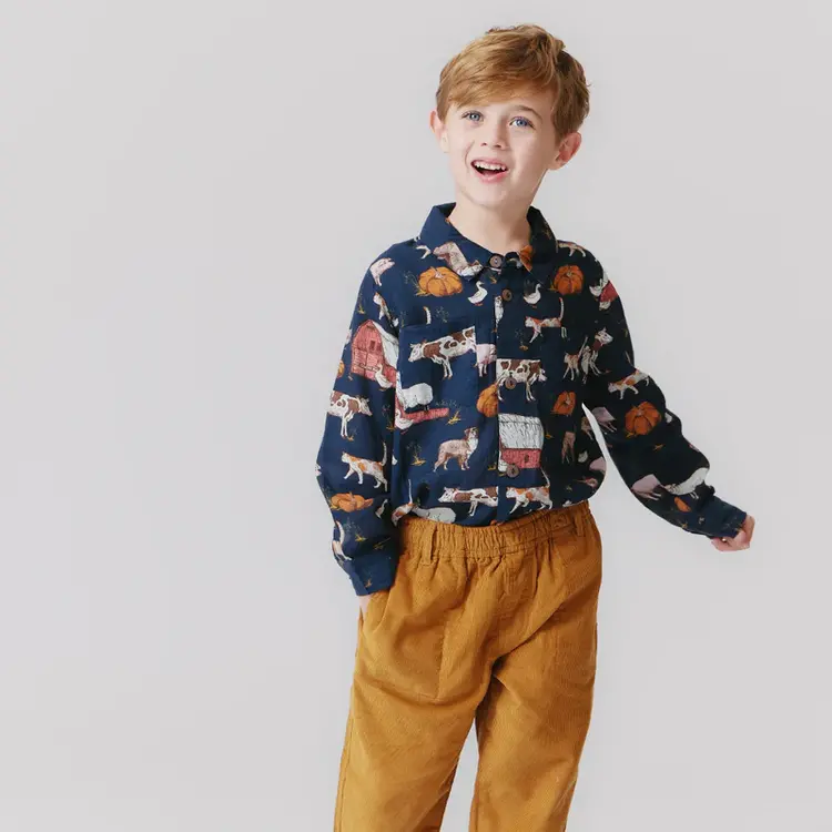 Blue Rooster (Pink Chicken) Blue Rooster Boys Jack Shirt - On The Farm