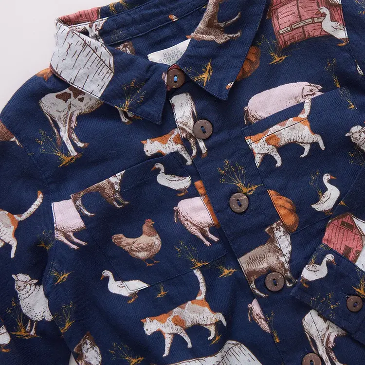 Blue Rooster (Pink Chicken) Blue Rooster Boys Jack Shirt - On The Farm