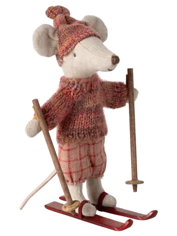 Maileg Maileg Winter mouse with ski set, Big sister - Rose