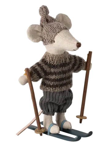 Maileg Maileg Winter mouse with ski set, Big brother - Grey