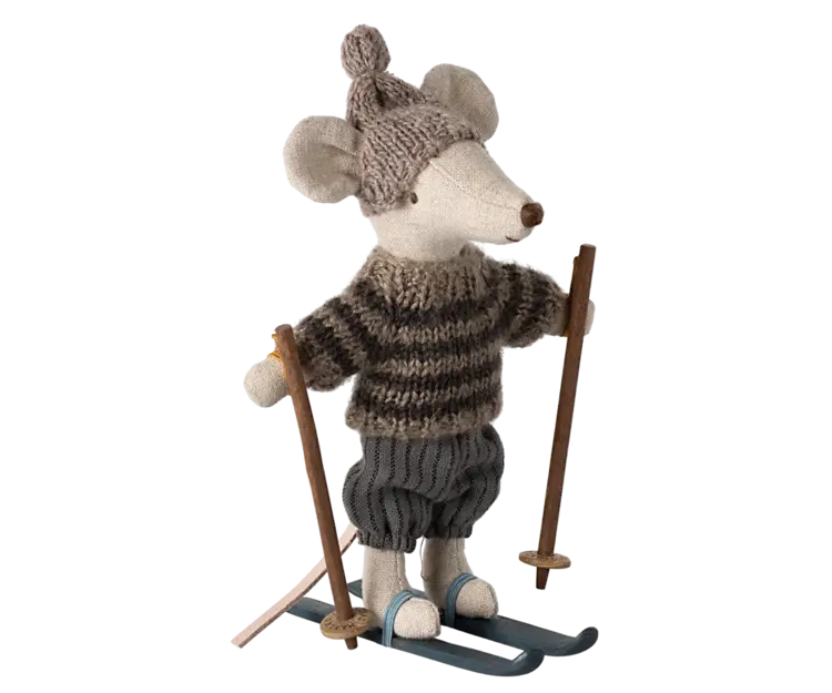 Maileg Maileg Winter mouse with ski set, Big brother - Grey