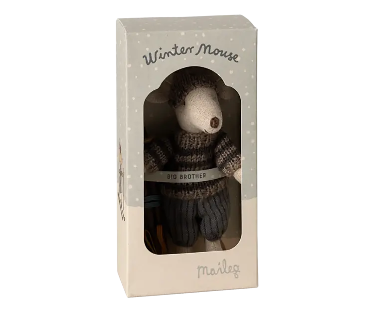 Maileg Maileg Winter mouse with ski set, Big brother - Grey