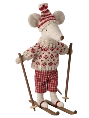 Maileg Maileg Winter mouse with ski set, Mum - Red