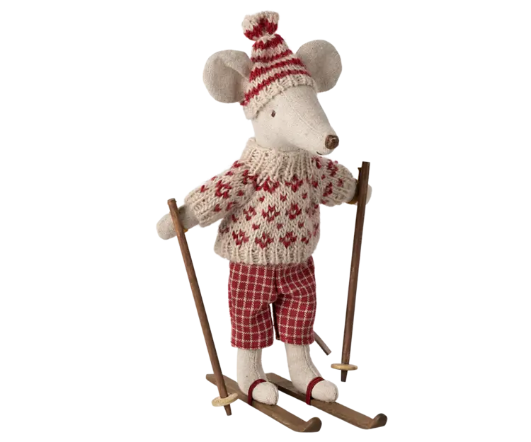 Maileg Maileg Winter mouse with ski set, Mum - Red