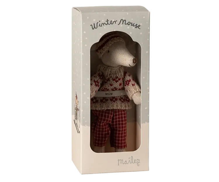 Maileg Maileg Winter mouse with ski set, Mum - Red