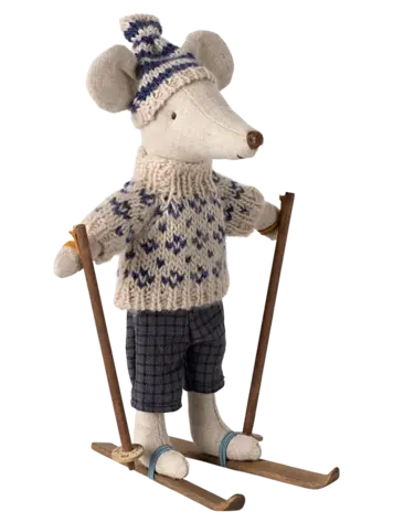 Maileg Maileg Winter mouse with ski set, Dad - Blue