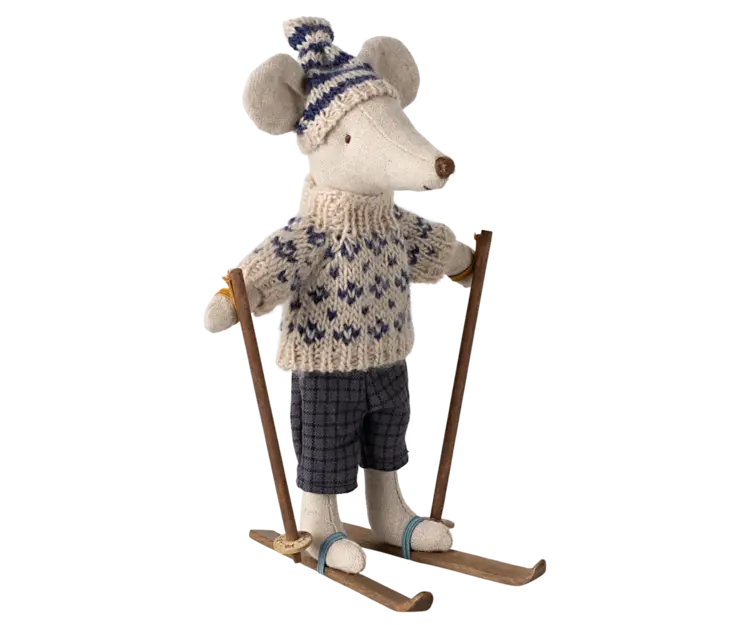 Maileg Maileg Winter mouse with ski set, Dad - Blue