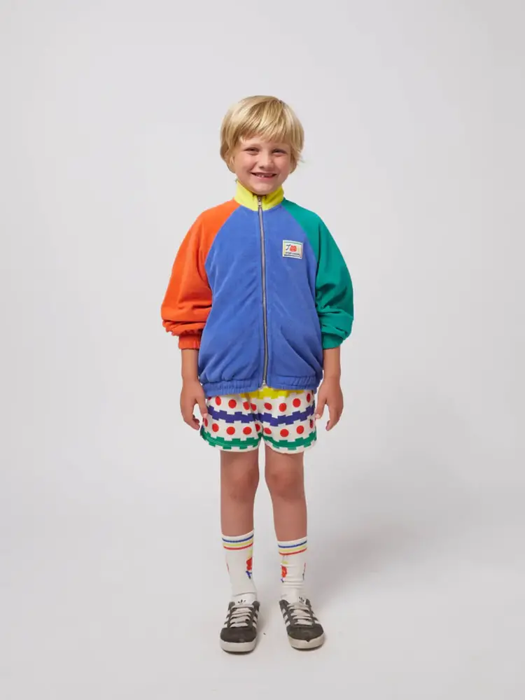 Bobo Choses Bobo Choses Kids Smiling Color Block Terry Zip Sweatshirt