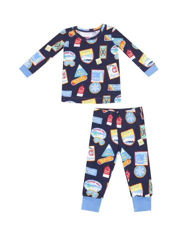 Angel Dear Angel Dear Kids L/S Loungewear Set - Vintage Ski Patches