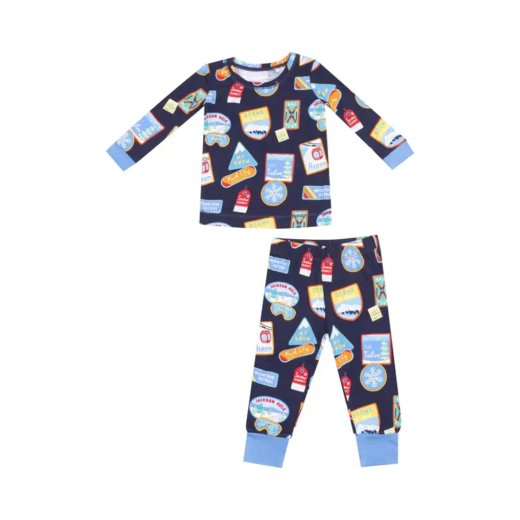 Angel Dear Angel Dear Kids L/S Loungewear Set - Vintage Ski Patches