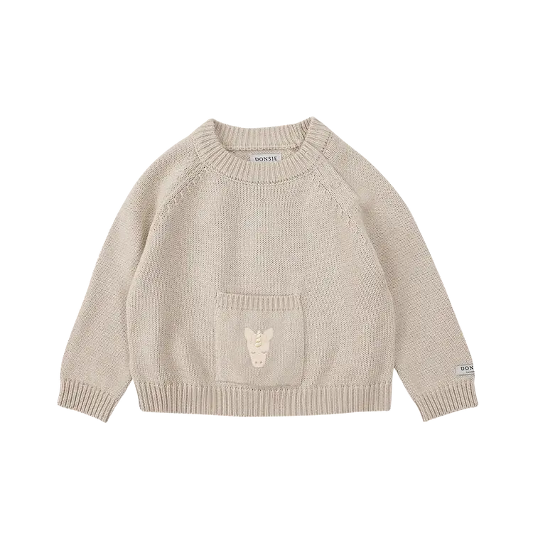 Donsje Donsje Baby Loeke Sweater Unicorn-Soft Sand