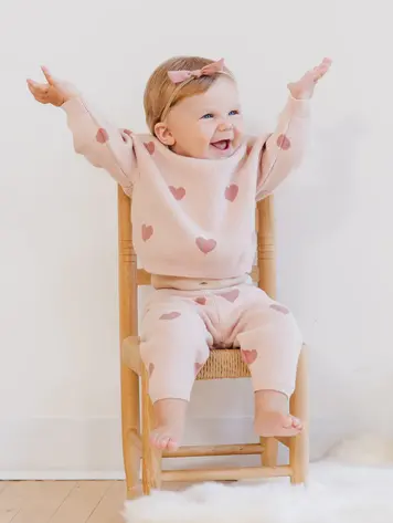 Quincy Mae Quincy Mae Heart Knit Sweater || Bubblegum