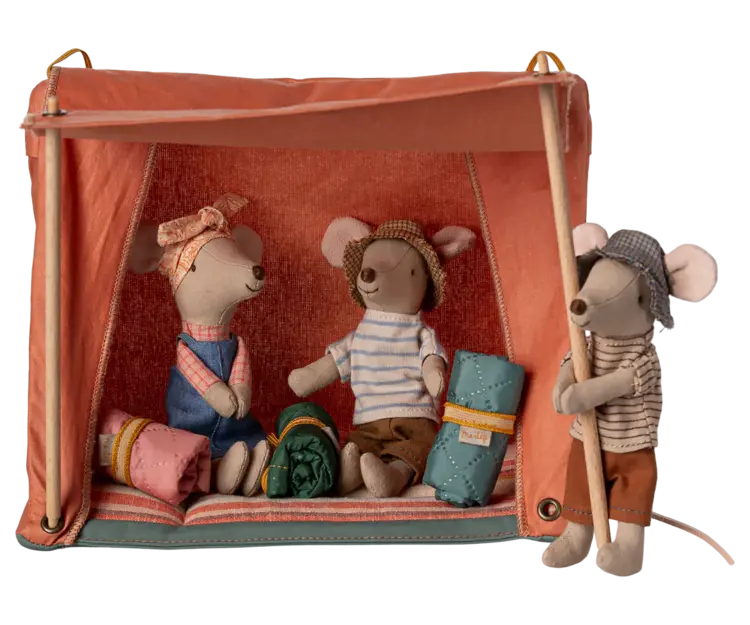 Maileg Maileg Happy Camper Tent, Mouse - CORAL