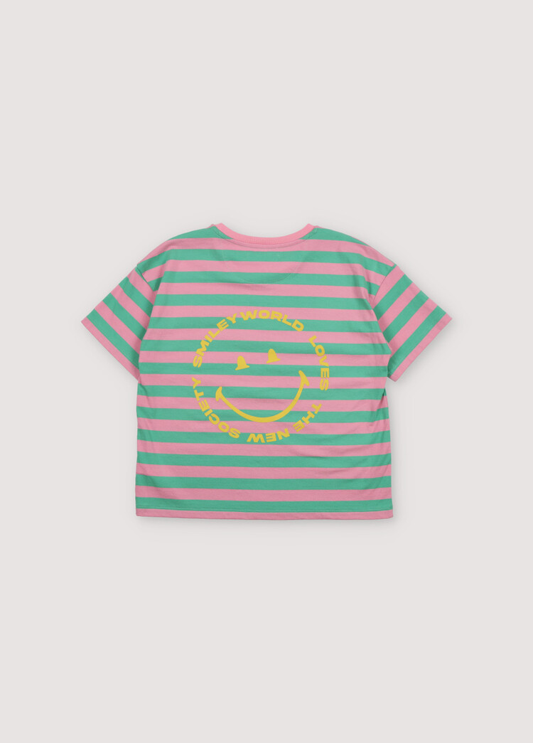 The New Society Smiley Stripes T-Shirt-HIBISCUS