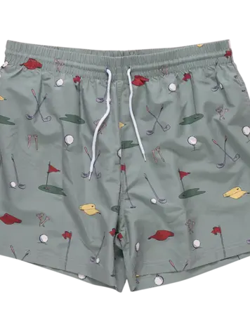 Blue Rooster (Pink Chicken) Blue Rooster Men's Swim Trunk - Green Golf Tournament