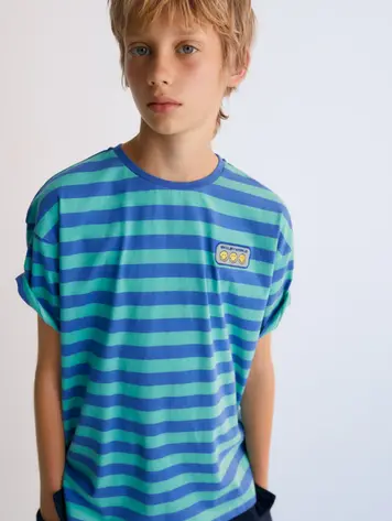 The New Society Smiley T-shirt Stripes Cobalto