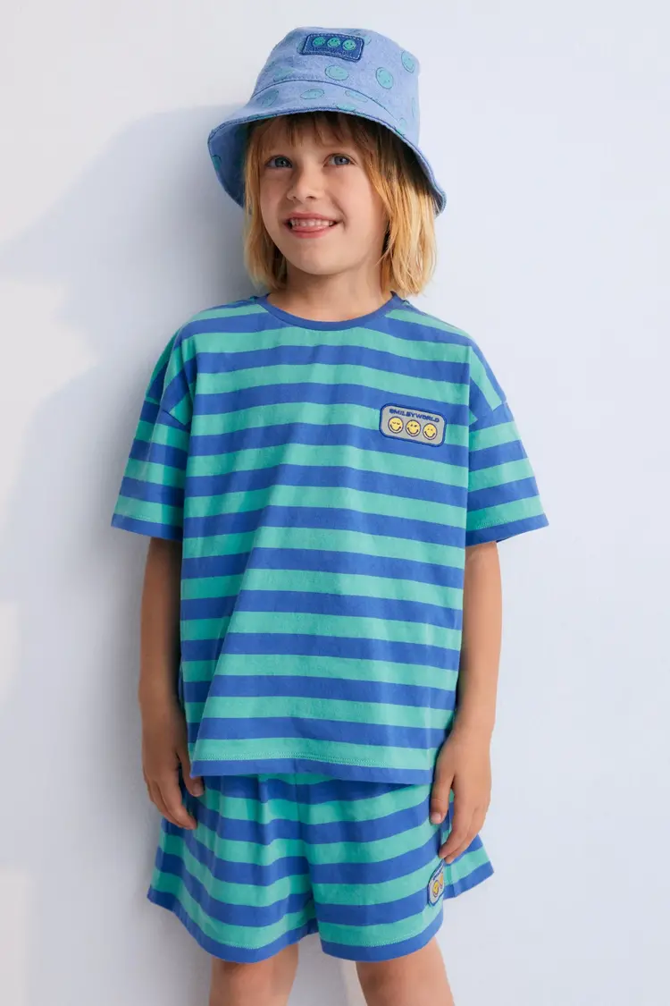 The New Society Smiley T-shirt Stripes Cobalto