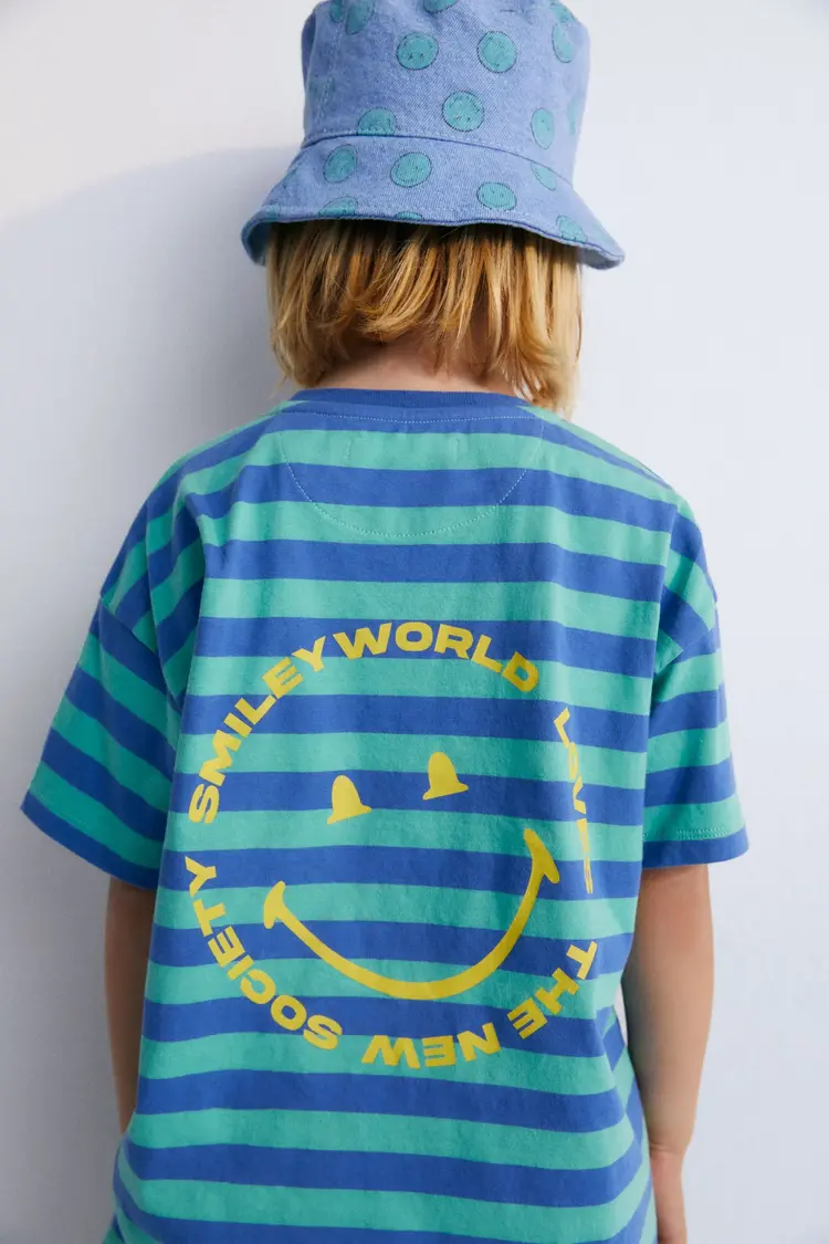 The New Society Smiley T-shirt Stripes Cobalto