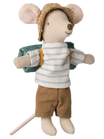 Maileg Maileg Hiker Mouse, Big Brother - Light Blue Stripes