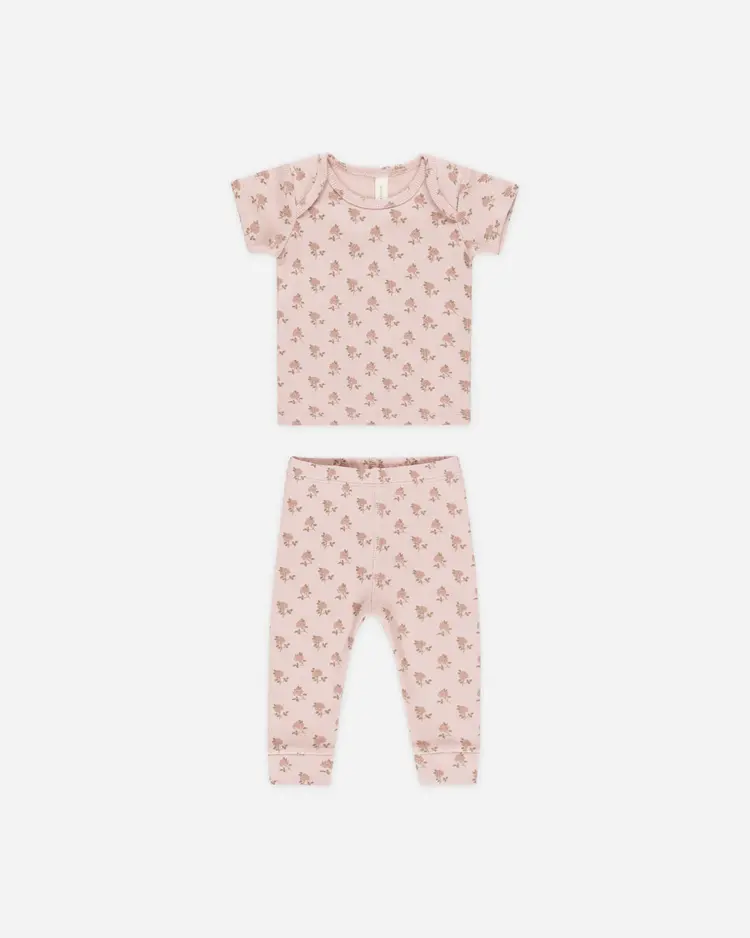 Quincy Mae Quincy Mae Ribbed Short Sleeve Tee + Legging Set || Rose