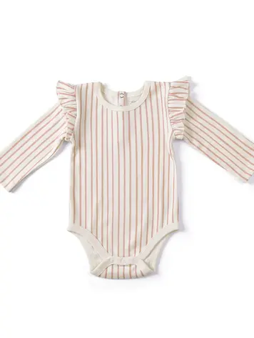 Pehr Designs Pehr Baby Long Sleeve Ruffle One-Piece - Stripes Away Peony