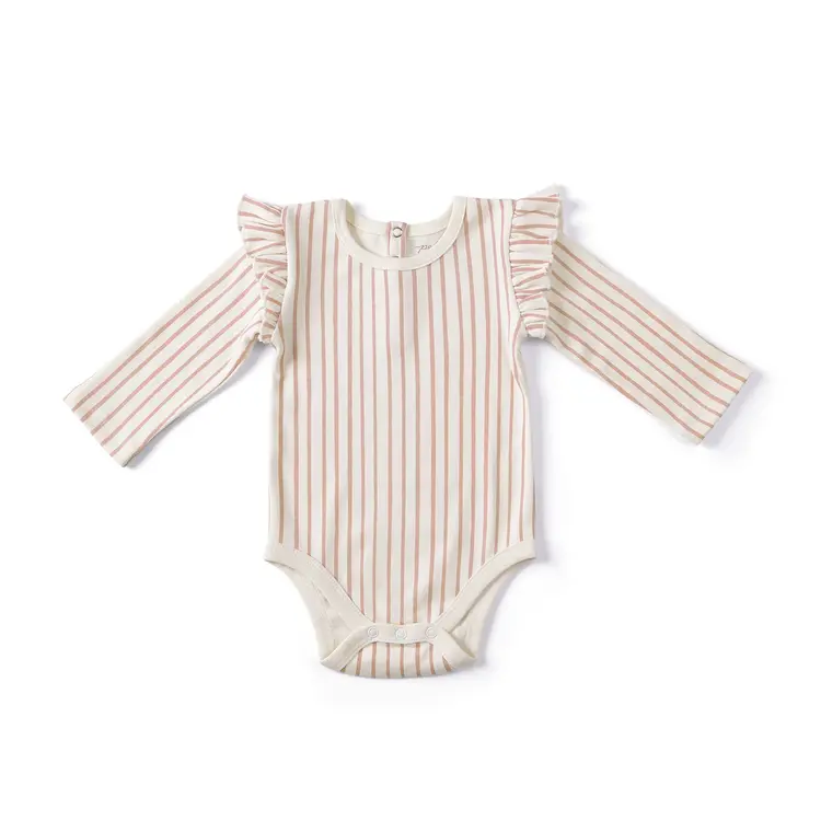 Pehr Designs Pehr Baby Long Sleeve Ruffle One-Piece - Stripes Away Peony