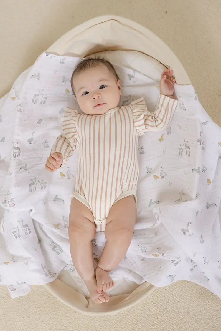 Pehr Designs Pehr Baby Long Sleeve Ruffle One-Piece - Stripes Away Peony