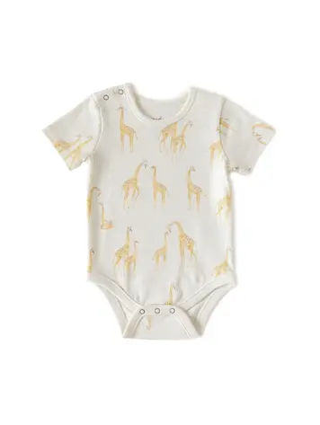 Pehr Designs Pehr Short Sleeve Shoulder Snap One-Piece- Follow Me Giraffe