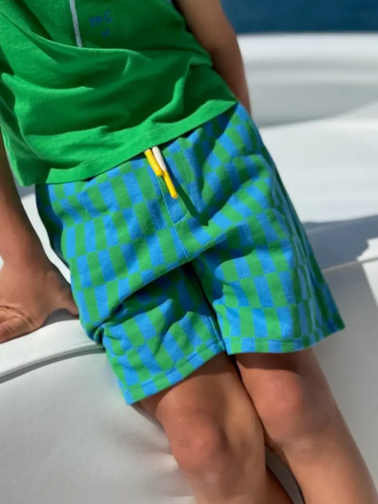 Mon Coeur Mon Coeur Recycled Cotton Blue Checkered Kid Short