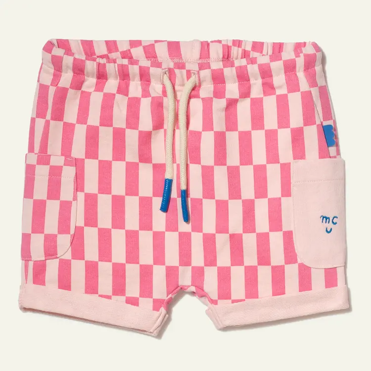 Mon Coeur Mon Coeur Recycled Cotton Pink Checkered Baby Short