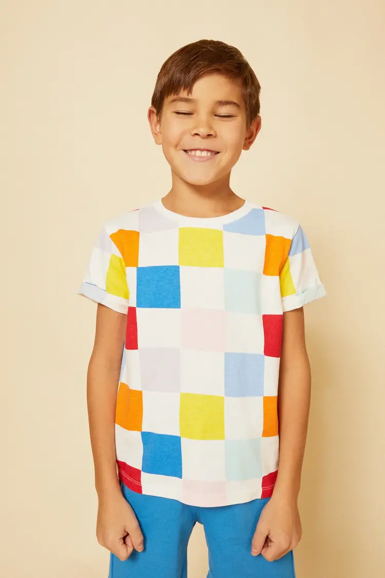 Mon Coeur Mon Coeur Recycled Cotton Checkered Kid T-Shirt