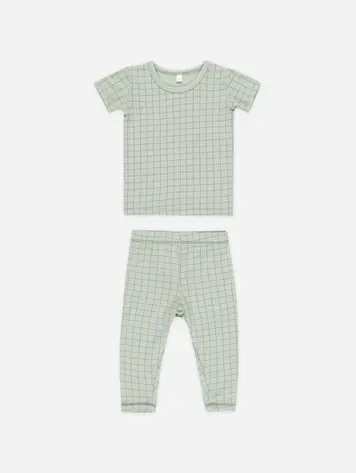 Rylee + Cru Quincy Mae Bamboo Short Sleeve Pajama Set || Sage Grid