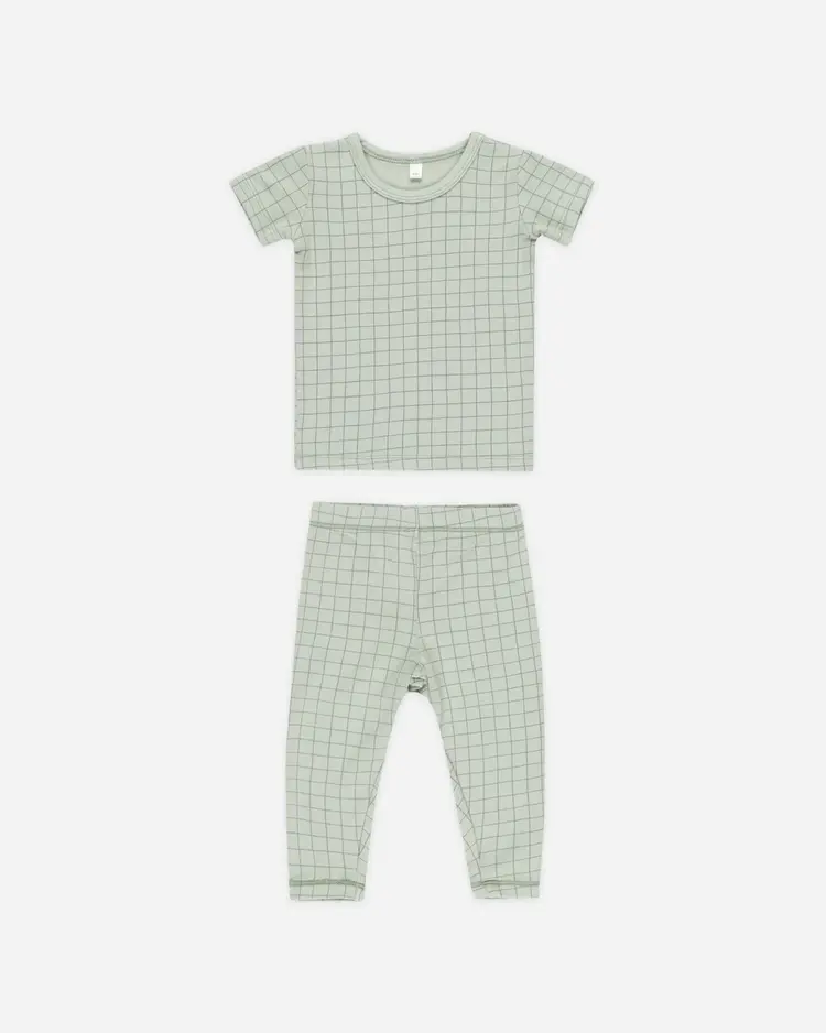 Rylee + Cru Quincy Mae Bamboo Short Sleeve Pajama Set || Sage Grid