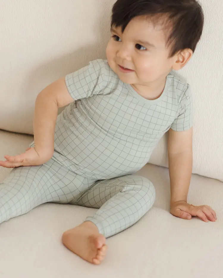Rylee + Cru Quincy Mae Bamboo Short Sleeve Pajama Set || Sage Grid