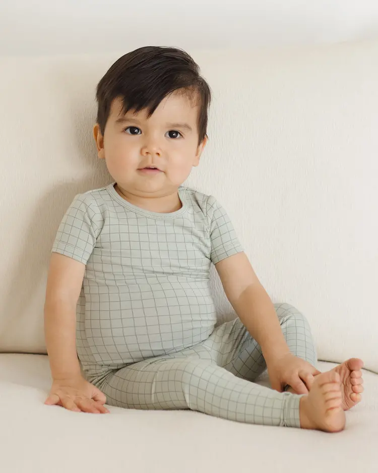Rylee + Cru Quincy Mae Bamboo Short Sleeve Pajama Set || Sage Grid