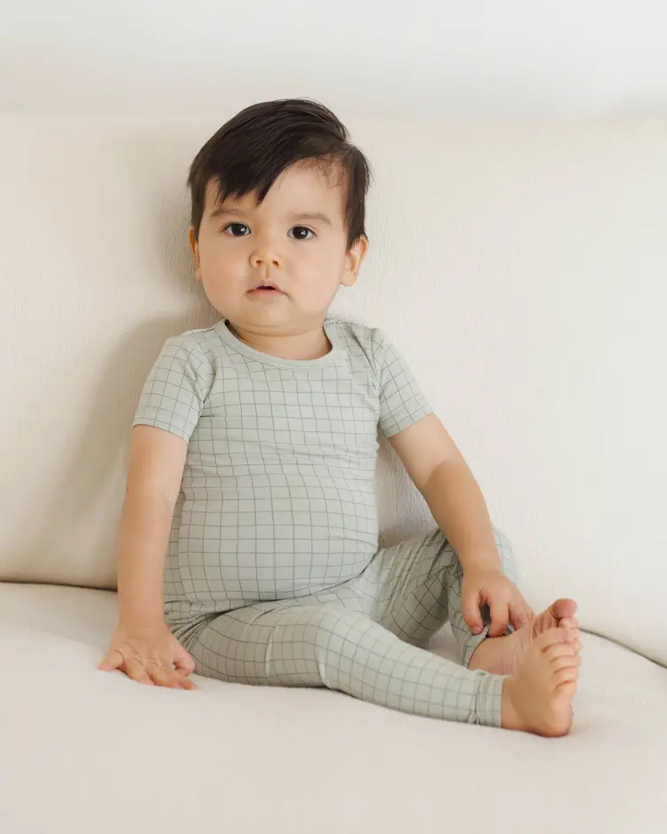 Rylee + Cru Quincy Mae Bamboo Short Sleeve Pajama Set || Sage Grid