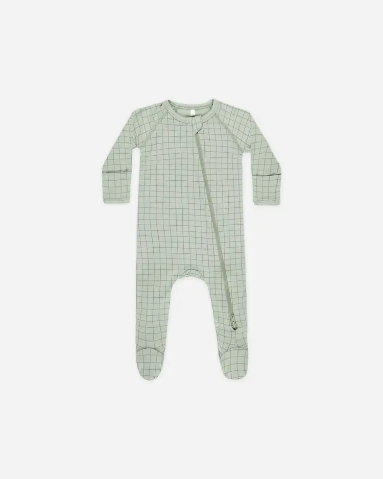 Rylee + Cru Quincy Mae Bamboo Zip Footie || Sage Grid