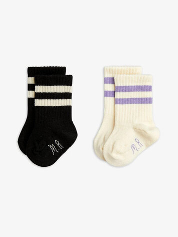 Mini Rodini Off-White Stripe 2-pack Baby Socks