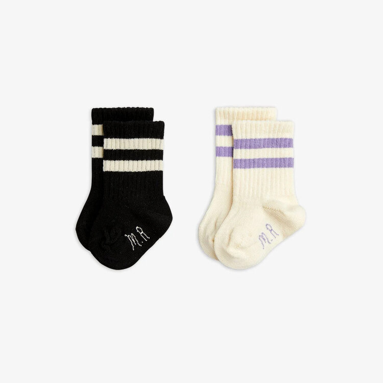 Mini Rodini Off-White Stripe 2-pack Baby Socks