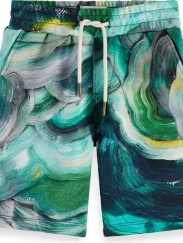 Scotch & Soda Swirl Print Sweat Shorts- Abstract Green Fungi