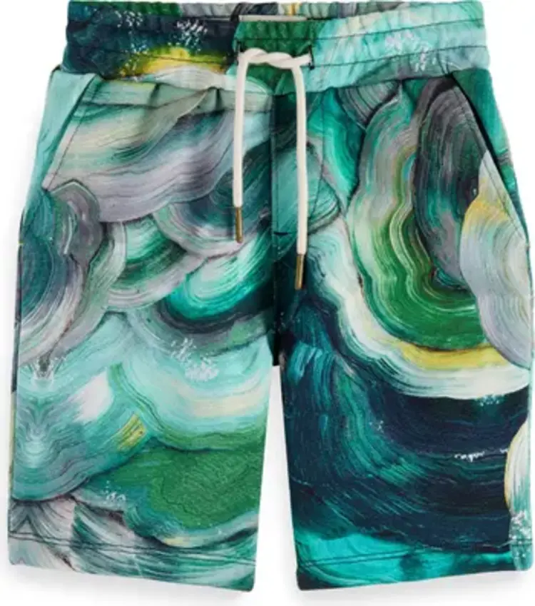 Scotch & Soda Swirl Print Sweat Shorts- Abstract Green Fungi