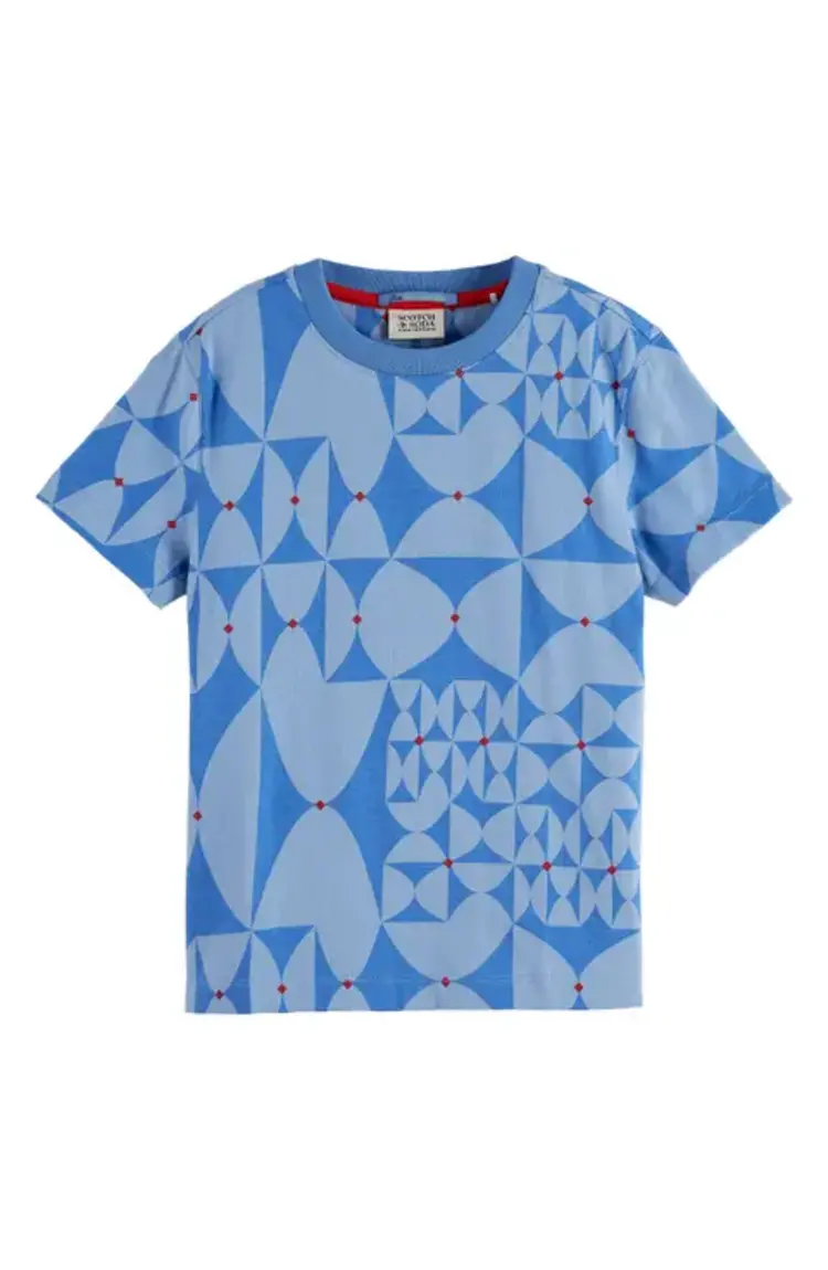 Scotch & Soda Geo Print Cotton T-Shirt - Diamond Lake Blue