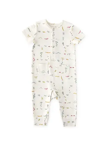 Pehr Designs Short Sleeve Henley Romper- Crawling Critters