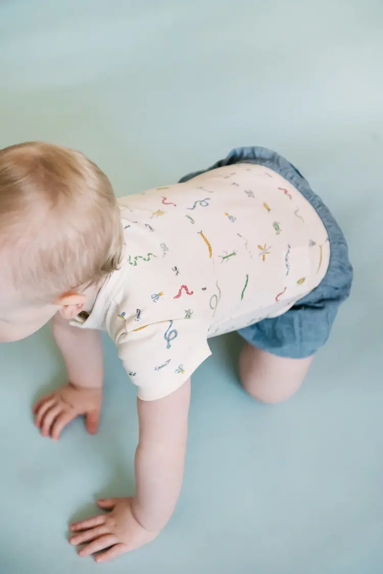Pehr Designs Short Sleeve Henley One-Piece- Crawling Critters